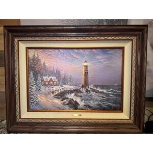 Thomas Kinkade Studios “Christmas Lighthouse” Highlighted Canvas LE 24/295 S/N